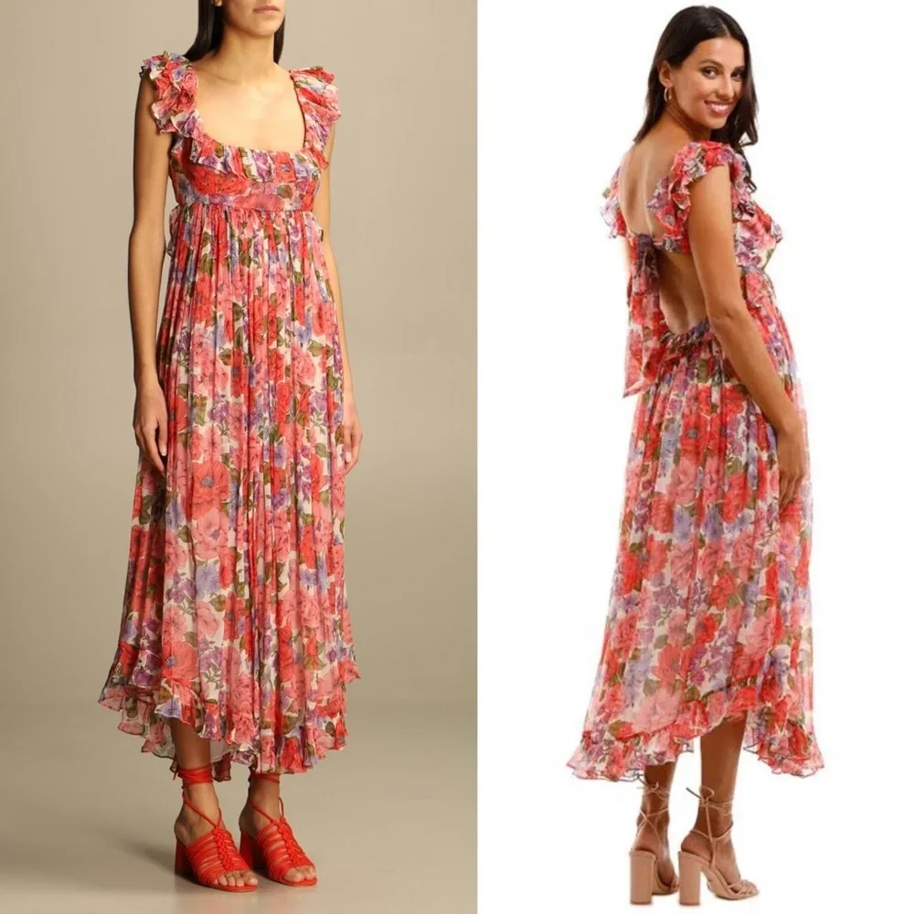 ZIMMERMANN Silk Floral Print Sleeveless Empire Waist Tie Back Lovestruck Dress M - Picture 9 of 16